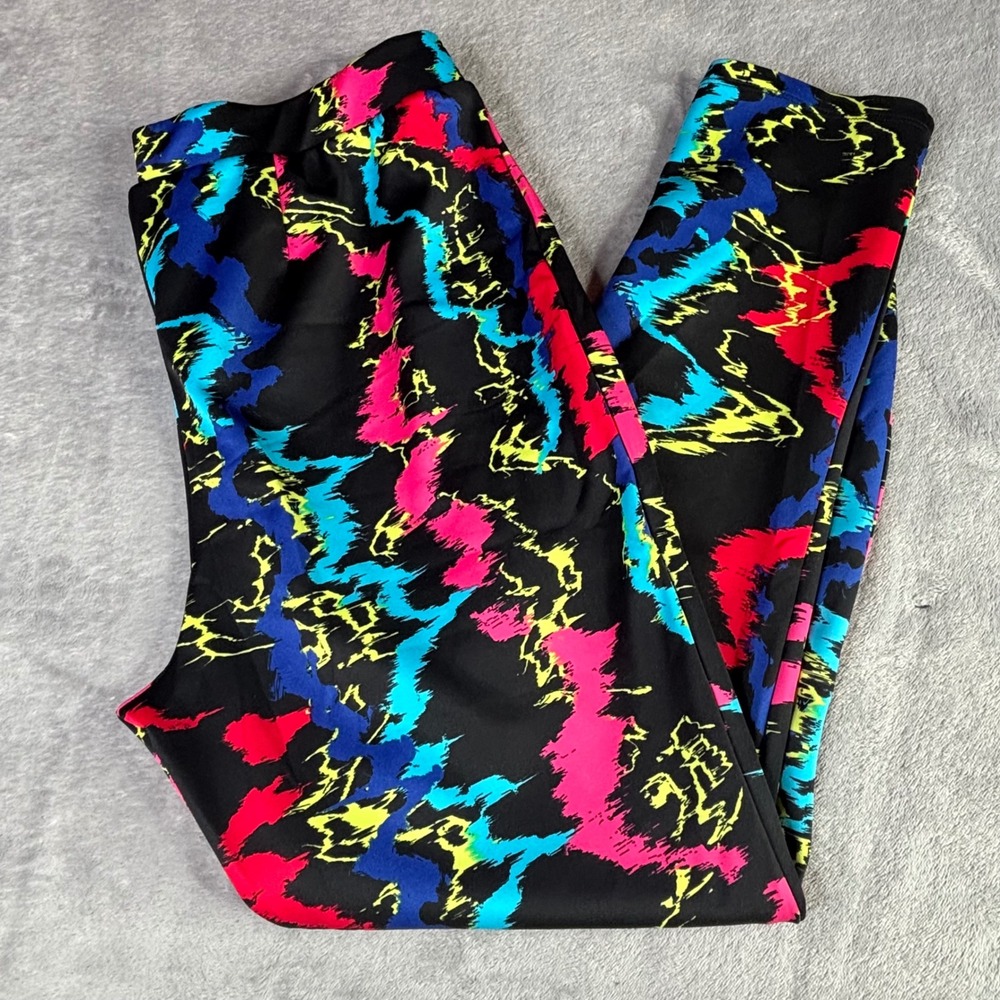 Ashley Stewart Leggings Women 18 Black Multi Color‎ Abstract Brushstroke Plus